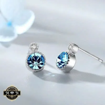 Hoa tai tròn Aquamarine