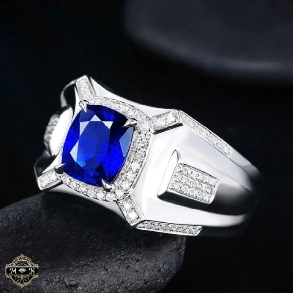 Nhẫn nam sapphire vuông kẻ sọc