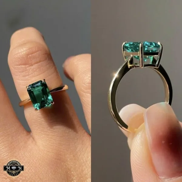 Nhẫn nữ ngọc lục bảo chữ nhật