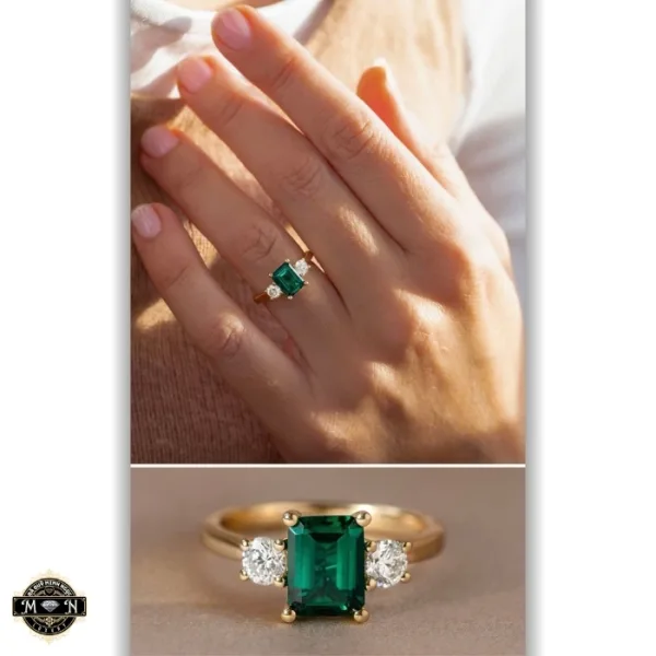 Nhẫn nữ Three-Stone Emerald
